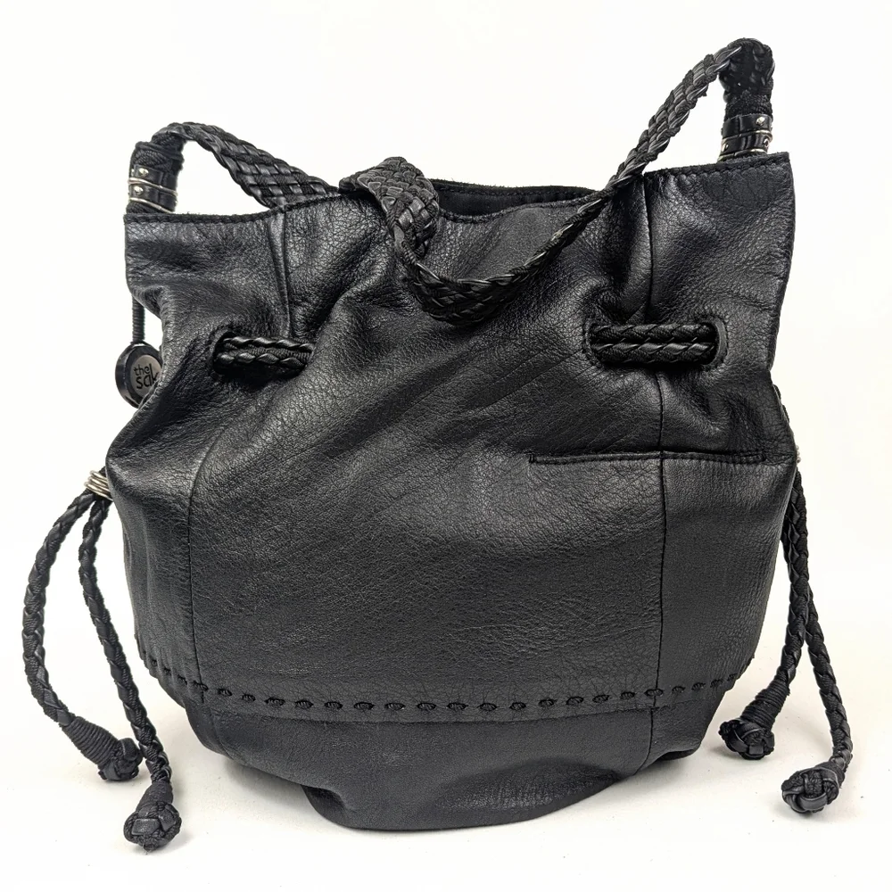 The Sak Bucket Bag Leather Hobo Drawstring Cinch Braided Strap Slouchy Boho Y2K